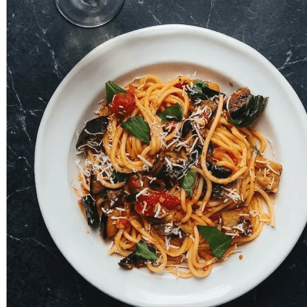 5-Ingredient Spicy Eggplant Pasta with Olives - Sole Cookware