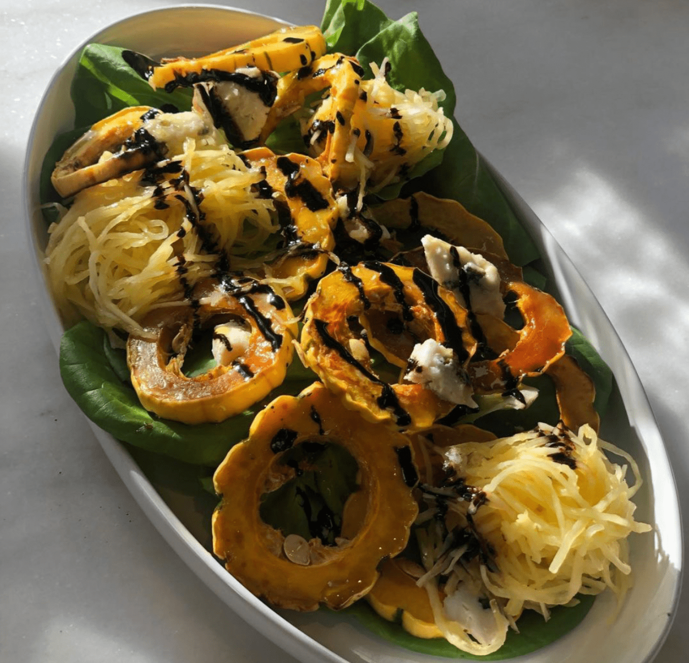 Roasted Squash Salad with Blue Cheese, Spaghetti Squash, and Balsamic Drizzle - Sole Cookware
