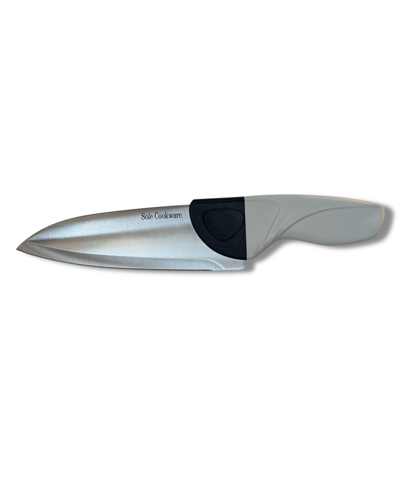 Knife with a black handle on a white background