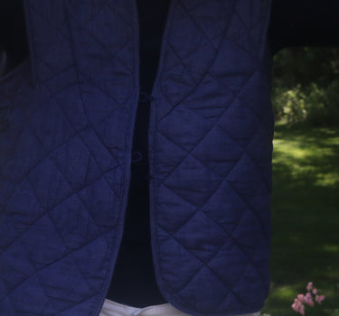 Navy Vest with Closure. A lightweight Navy Blue Vest pictured in Lawn made for everday.